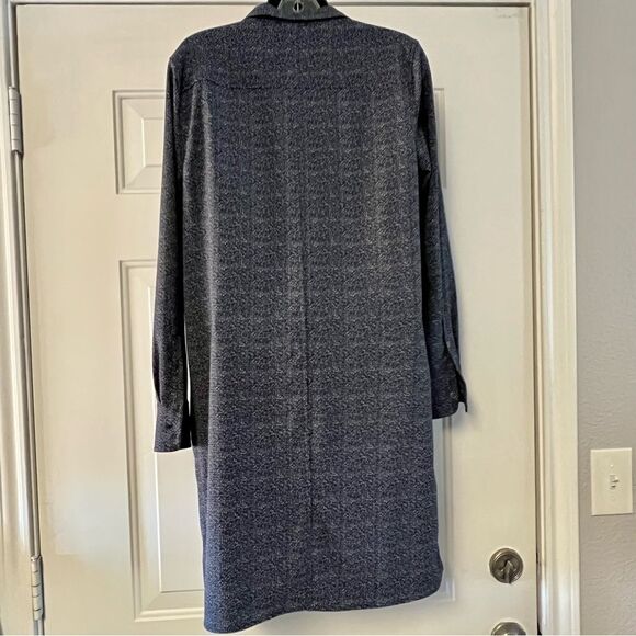 Lila Rose Blue Black Print Stretch 1/4 Button Popover Shirt Dress Academia 8 M - Picture 5 of 12